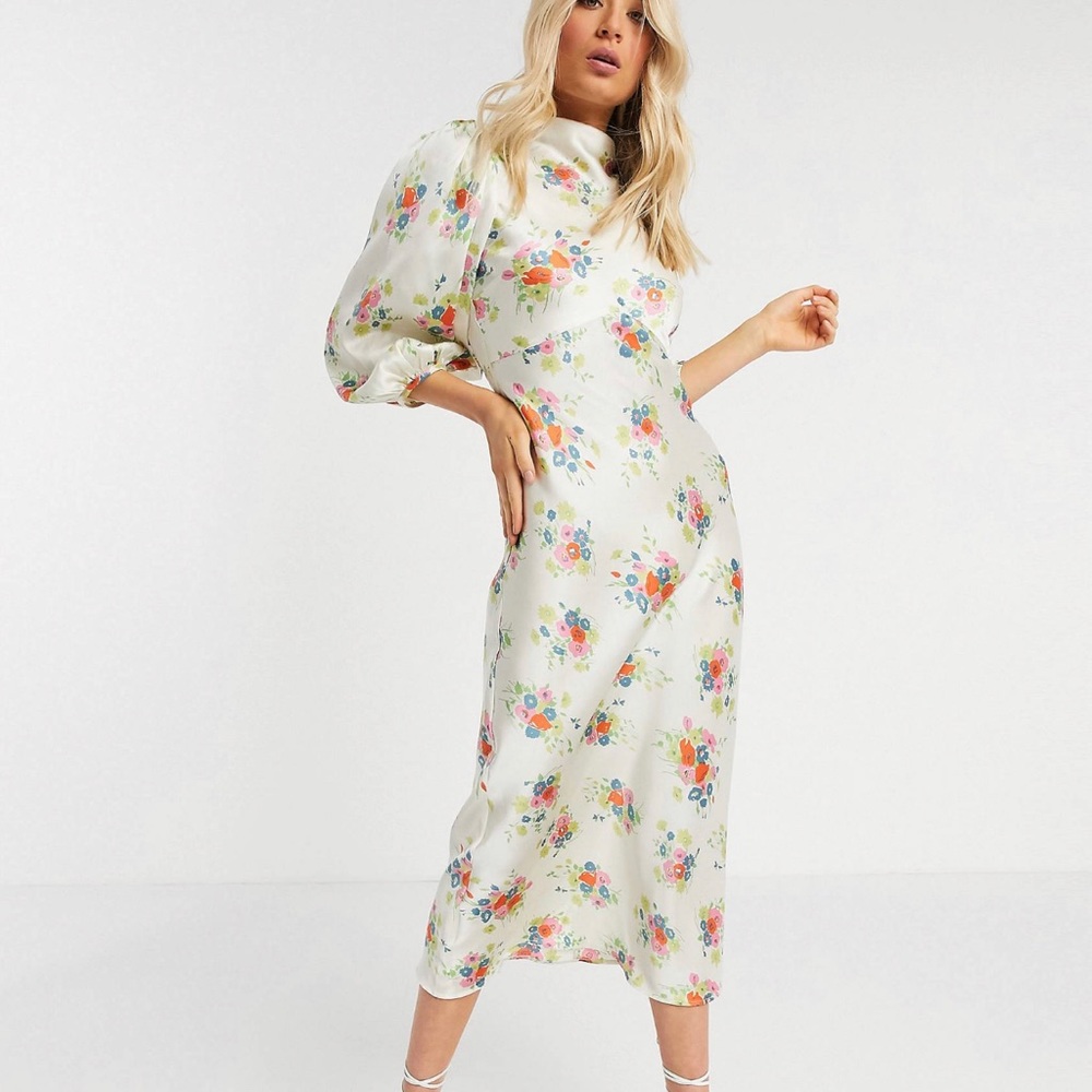 ASOS design Tall Exclusive midi puff sleeve dress
